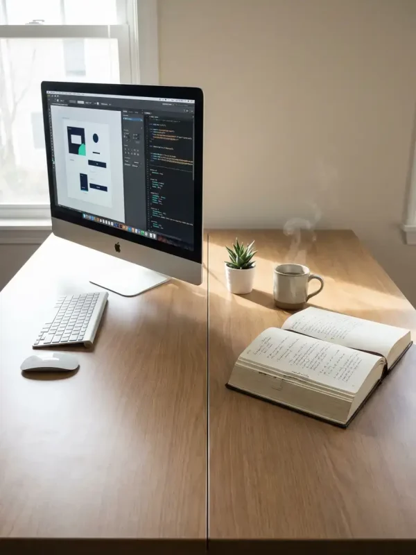Bureau partagé entre outils de productivité numériques et hygiène de vie
